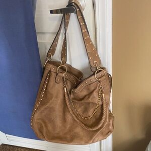 Elegant Studded Tan Leather Shoulder Bag